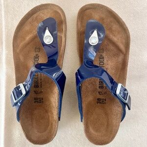 Birkenstock - Navy Blue Patent Thong Sandals (38)